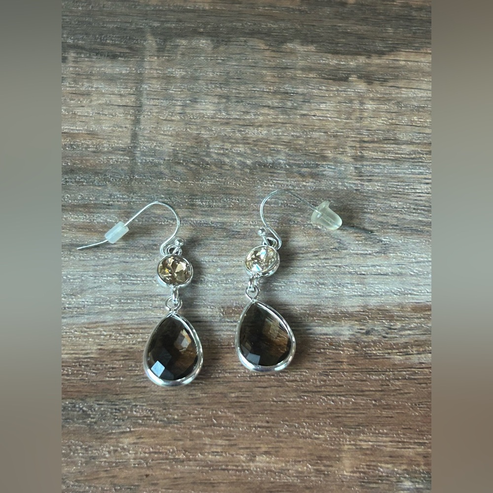 Elegant Silver and Brown Drop Earrings